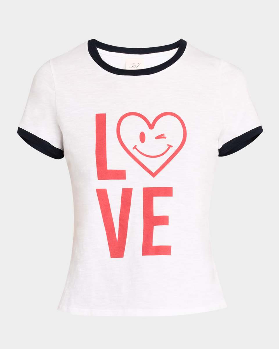 Short-Sleeve Love Heart Smiley Ringer Tee